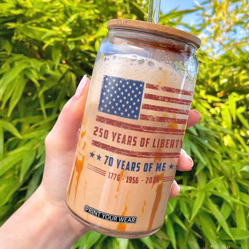 Patriotic 70th Birthday USA 250th Anniversary Glass Can 250 Years of Liberty 1956 70 Year Old Gift TS10 White Print Your Wear