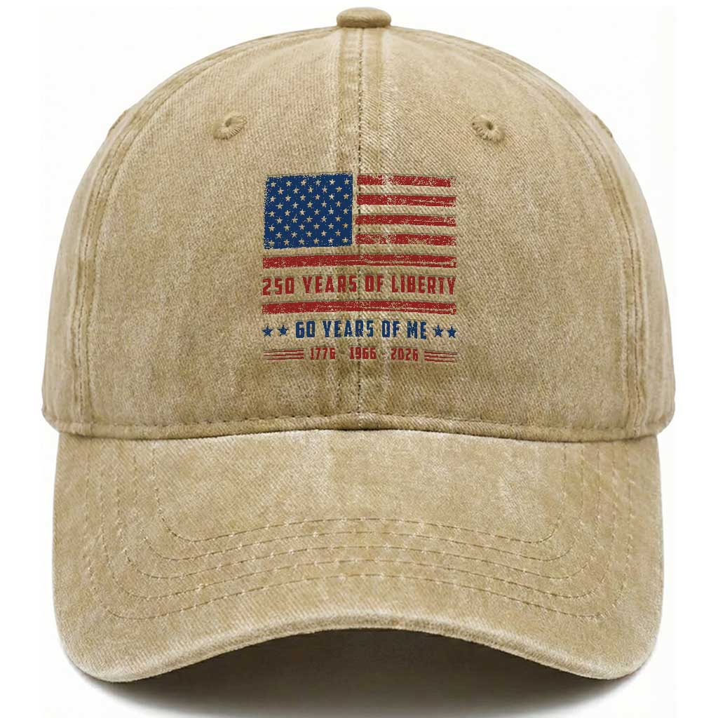Patriotic 60th Birthday USA 250th Anniversary Washed Cotton Baseball Cap 250 Years of Liberty 1966 60 Year Old Gift TS10 Print Your Wear