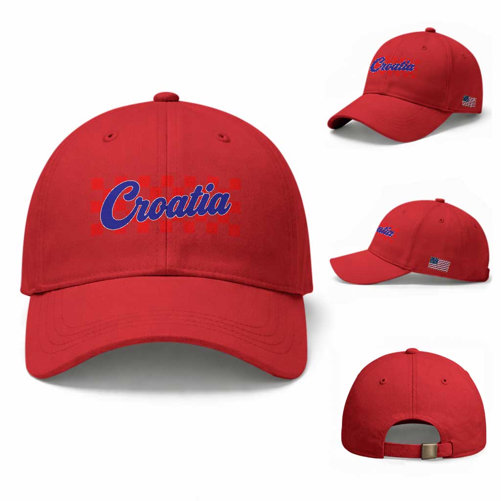 Croatia Baseball Cap Checkered Retro Hrvatska Zagreb Croatian TS10 Baseball Cap Universal Fit Red Print Your Wear