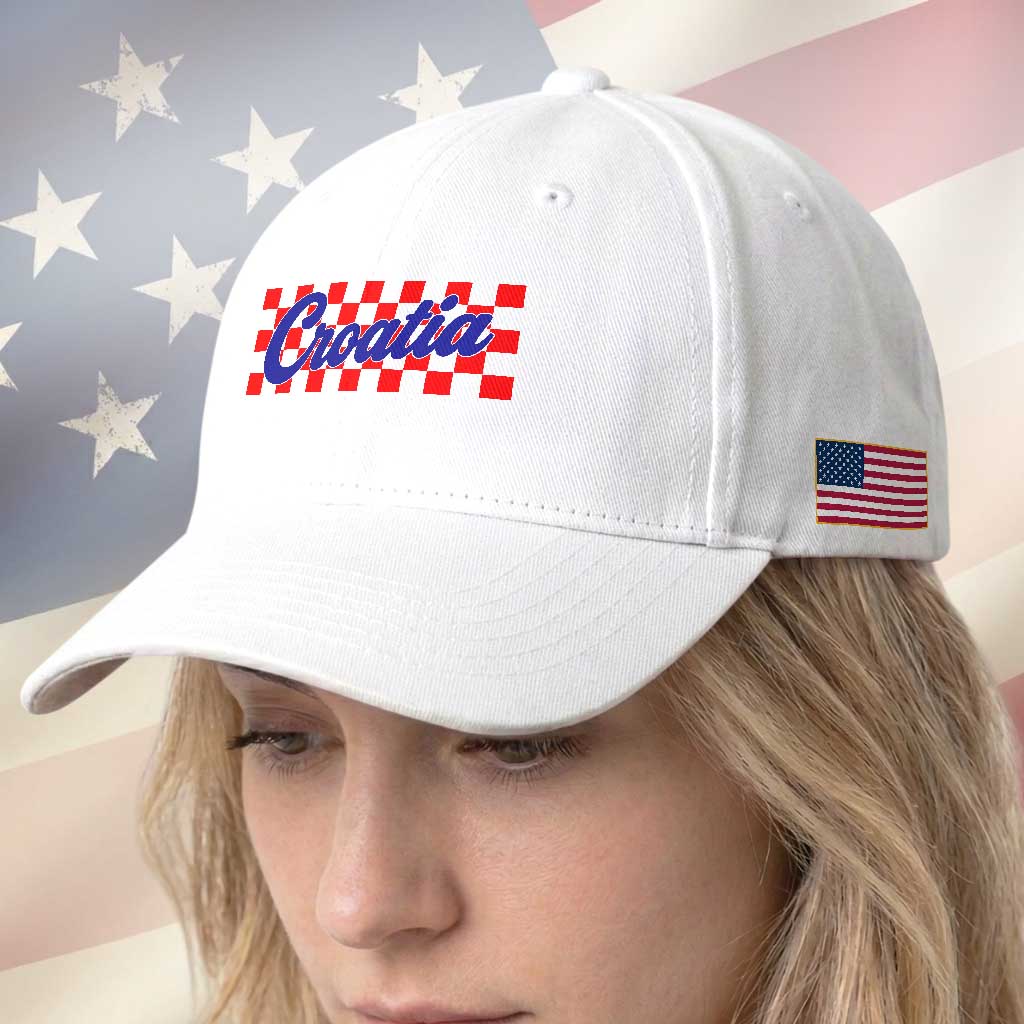 Croatia Baseball Cap Checkered Retro Hrvatska Zagreb Croatian TS10 Print Your Wear