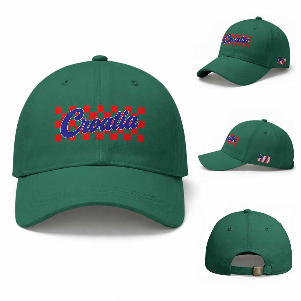 Croatia Baseball Cap Checkered Retro Hrvatska Zagreb Croatian TS10 Baseball Cap Universal Fit Irish Green Print Your Wear