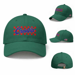 Croatia Baseball Cap Checkered Retro Hrvatska Zagreb Croatian TS10 Baseball Cap Universal Fit Irish Green Print Your Wear