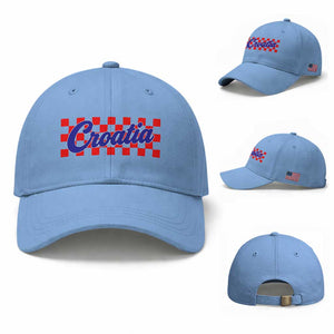 Croatia Baseball Cap Checkered Retro Hrvatska Zagreb Croatian TS10 Baseball Cap Universal Fit Light Blue Print Your Wear