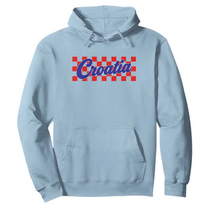 Croatia Hoodie Checkered Retro Hrvatska Zagreb Croatian TS10 Light Blue Print Your Wear