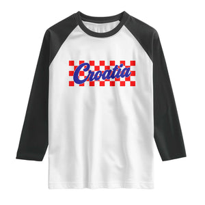 Croatia Raglan Shirt Checkered Retro Hrvatska Zagreb Croatian TS10 White Black Print Your Wear