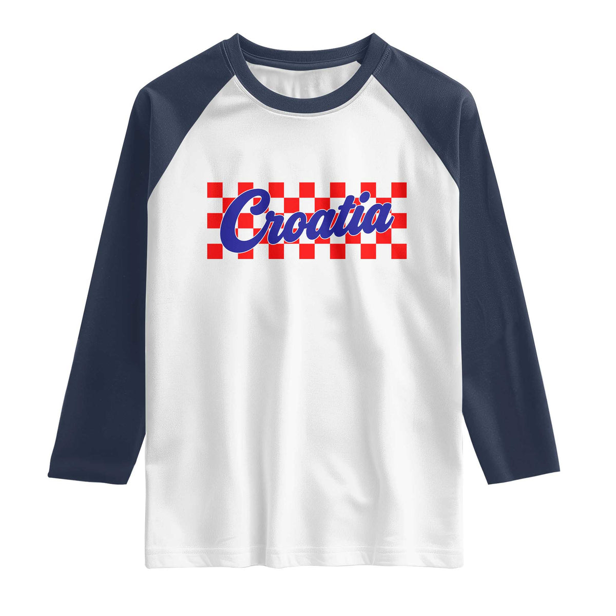 Croatia Raglan Shirt Checkered Retro Hrvatska Zagreb Croatian TS10 White Navy Print Your Wear