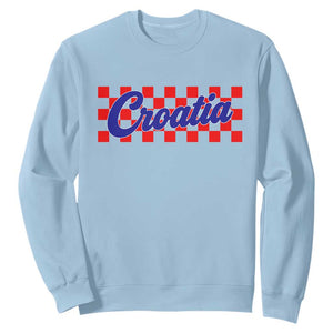 Croatia Sweatshirt Checkered Retro Hrvatska Zagreb Croatian TS10 Light Blue Print Your Wear
