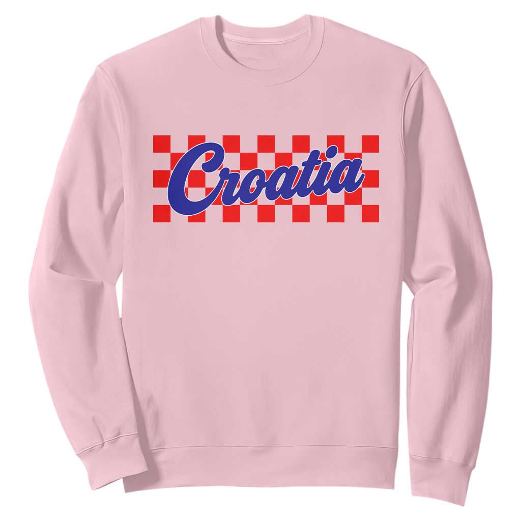 Croatia Sweatshirt Checkered Retro Hrvatska Zagreb Croatian TS10 Light Pink Print Your Wear