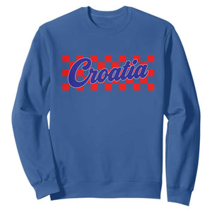 Croatia Sweatshirt Checkered Retro Hrvatska Zagreb Croatian TS10 Royal Blue Print Your Wear