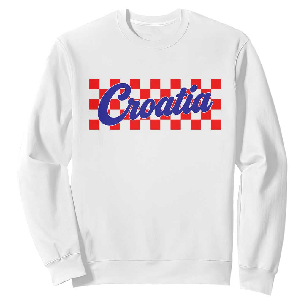 Croatia Sweatshirt Checkered Retro Hrvatska Zagreb Croatian TS10 White Print Your Wear