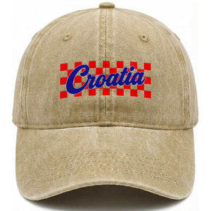 Croatia Washed Cotton Baseball Cap Checkered Retro Hrvatska Zagreb Croatian TS10 Print Your Wear