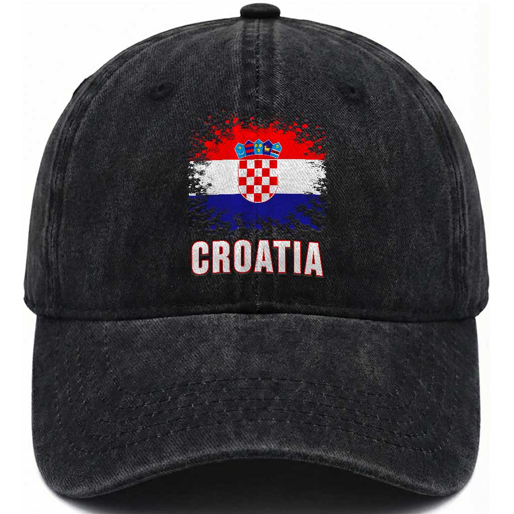 Croatia Washed Cotton Baseball Cap Retro Vintage Watercolors Sport Hrvatska Flag Croatian TS10 Print Your Wear