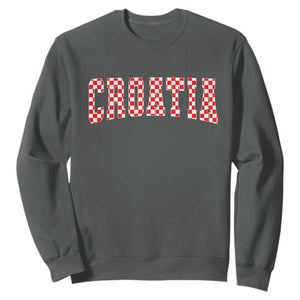 Vintage Croatia Sweatshirt Retro Varsity Hrvatska Flag Zagreb Croatian TS10 Dark Heather Print Your Wear