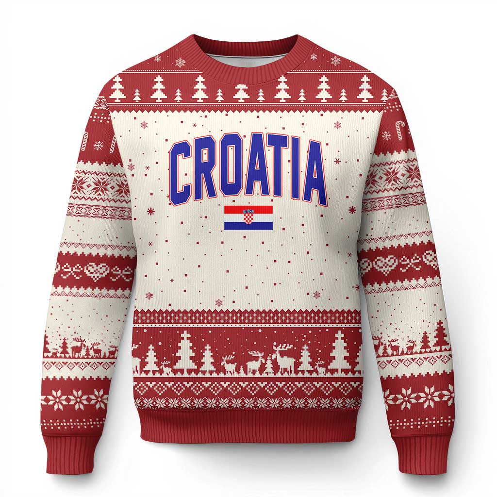 Croatia Flag Ugly Christmas Sweater Vintage Hrvatska Flag Zagreb Croatian Jersey Retro TS10 Beige Red Print Your Wear