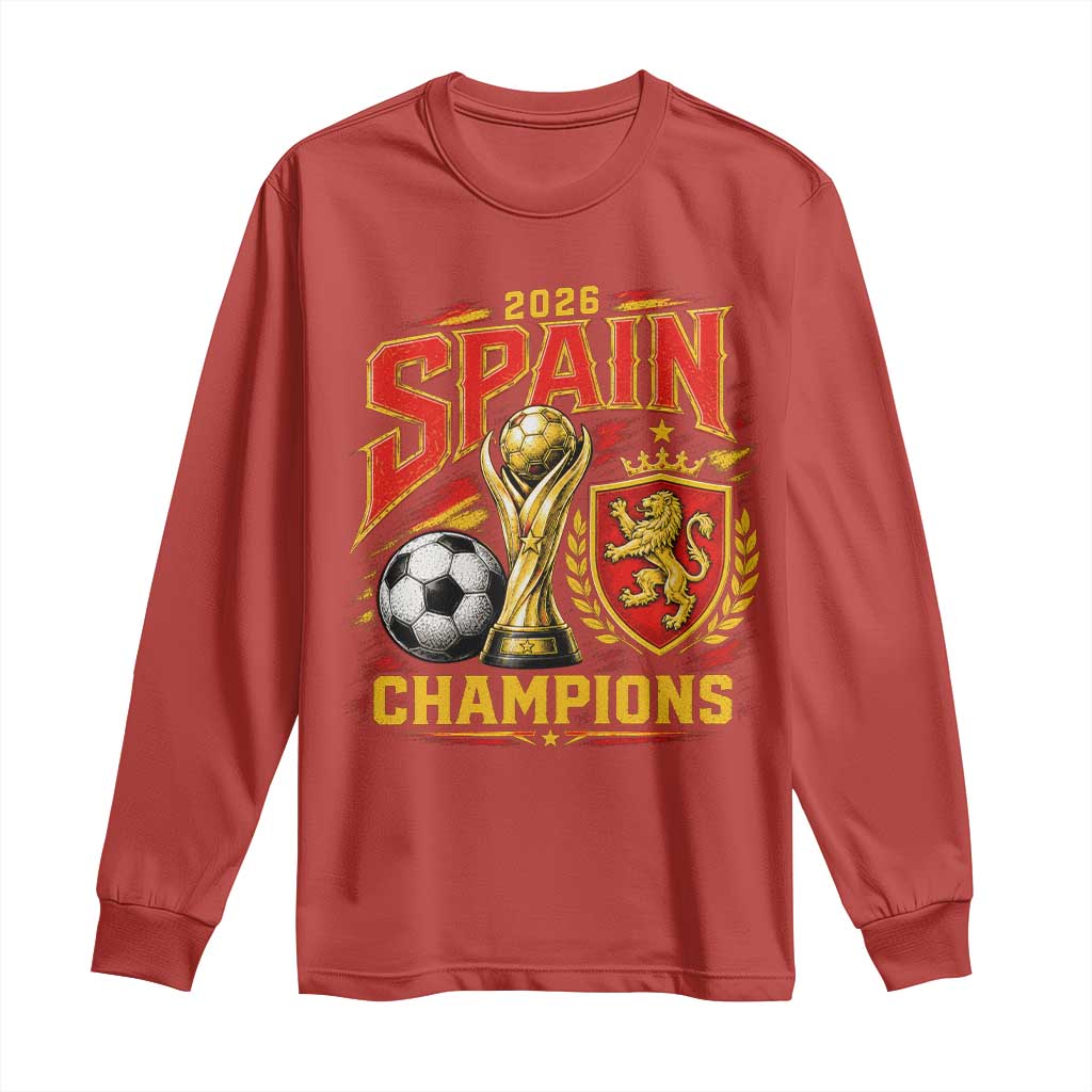 Spain Champions 2026 Long Sleeve Shirt Spanish Soccer Fan Graphic TS10 Red Print Your Wear
