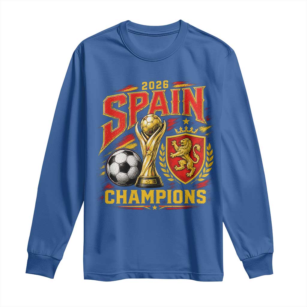 Spain Champions 2026 Long Sleeve Shirt Spanish Soccer Fan Graphic TS10 Royal Blue Print Your Wear