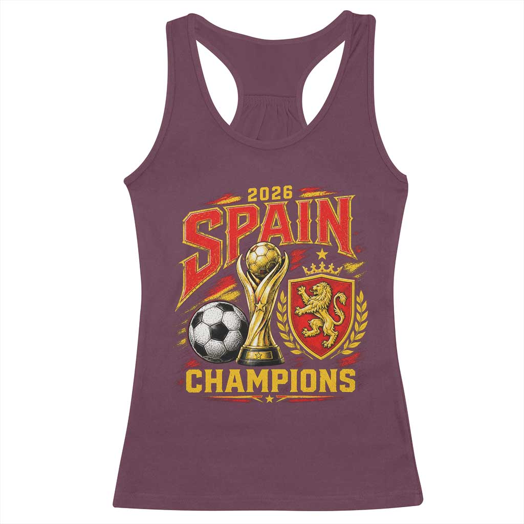 Spain Champions 2026 Racerback Tank Top Spanish Soccer Fan Graphic TS10 Maroon Print Your Wear