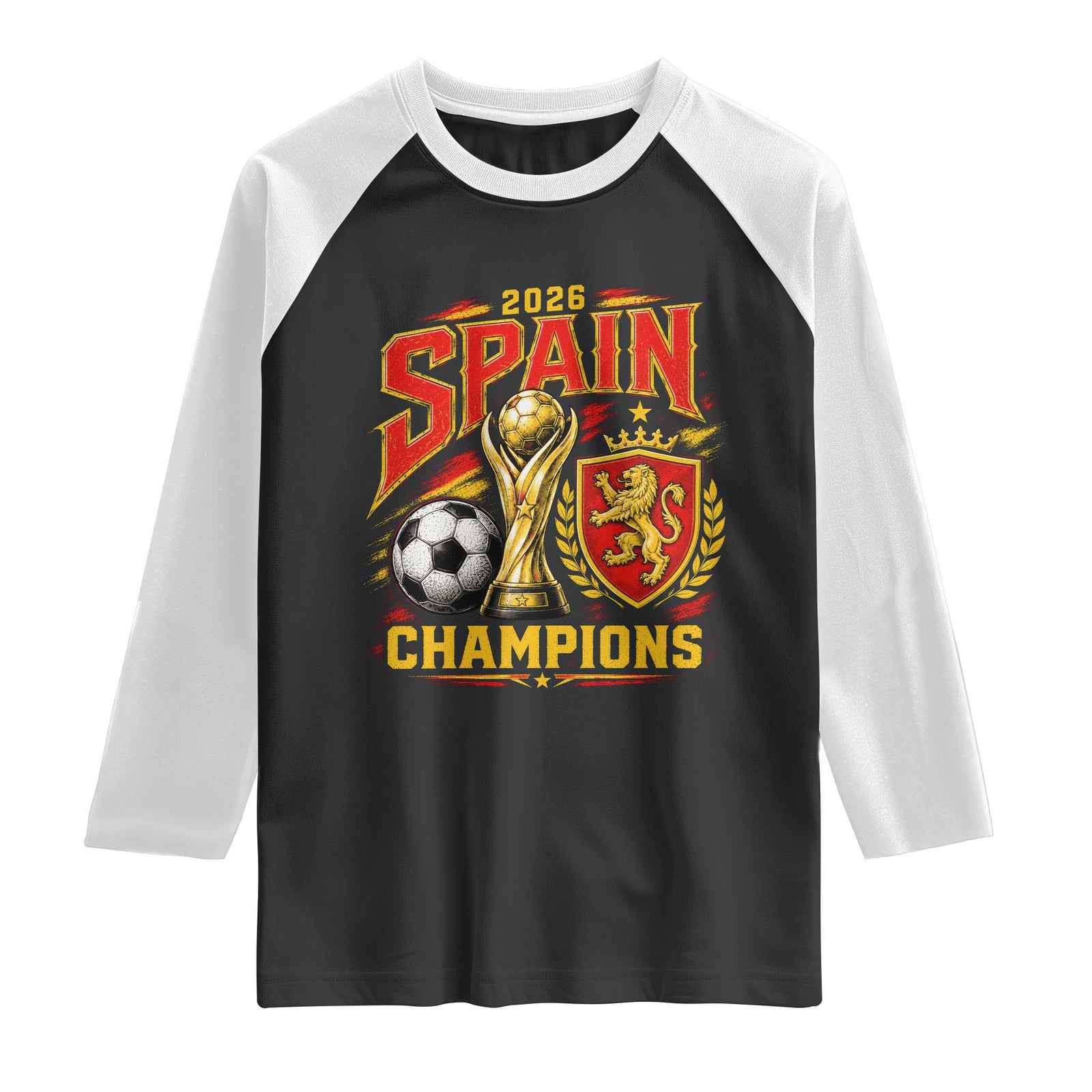 Spain Champions 2026 Raglan Shirt Spanish Soccer Fan Graphic TS10 Black White Print Your Wear