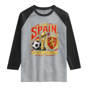 Spain Champions 2026 Raglan Shirt Spanish Soccer Fan Graphic TS10 Heather Gray Black Print Your Wear