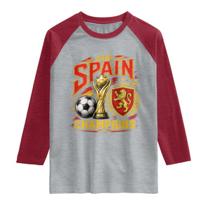 Spain Champions 2026 Raglan Shirt Spanish Soccer Fan Graphic TS10 Heather Gray Heather Red Print Your Wear