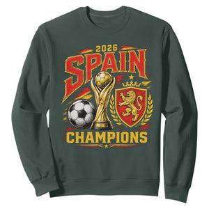Spain Champions 2026 Sweatshirt Spanish Soccer Fan Graphic TS10 Dark Forest Green Print Your Wear