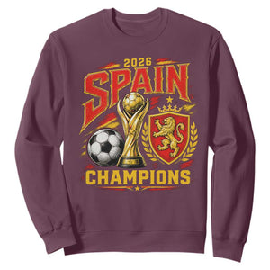 Spain Champions 2026 Sweatshirt Spanish Soccer Fan Graphic TS10 Maroon Print Your Wear
