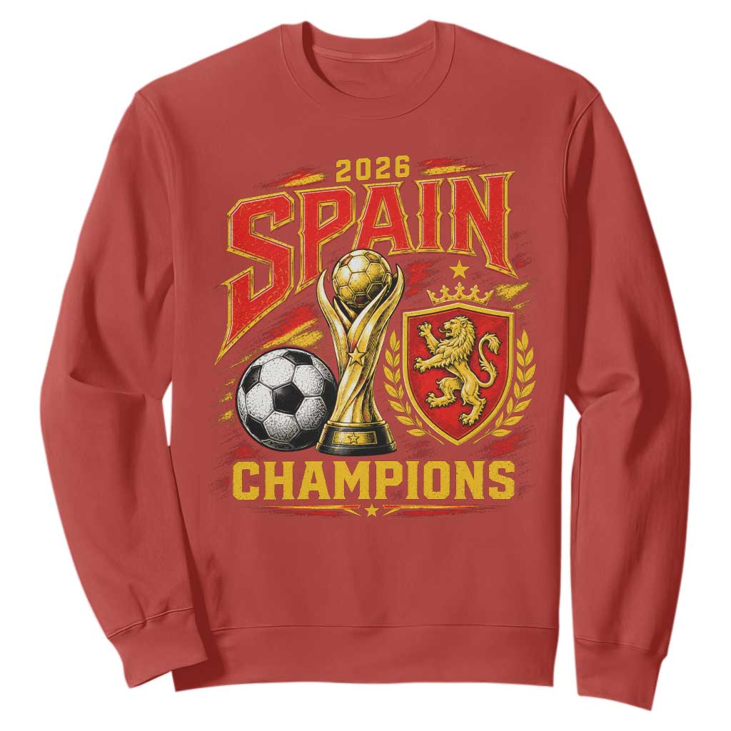 Spain Champions 2026 Sweatshirt Spanish Soccer Fan Graphic TS10 Red Print Your Wear