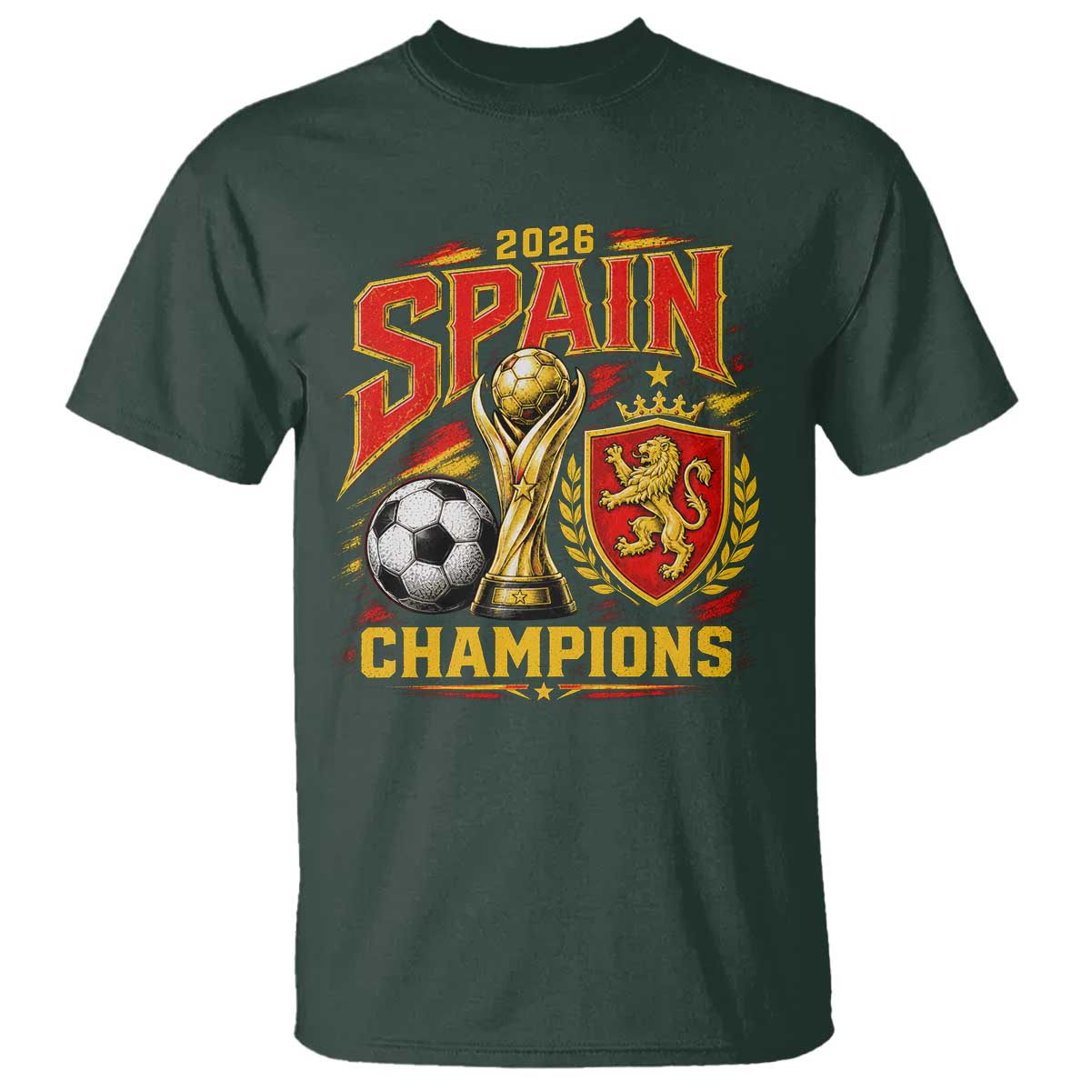 Spain Champions 2026 T Shirt Spanish Soccer Fan Graphic TS10 Dark Forest Green Print Your Wear