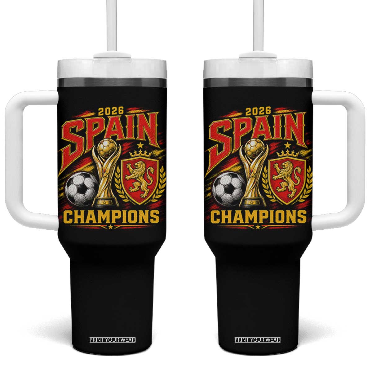 Spain Champions 2026 Tumbler With Handle Spanish Soccer Fan Graphic TS10 One Size: 40 oz Black Print Your Wear