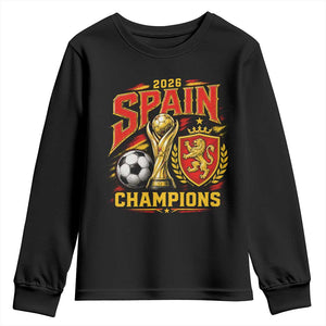 Spain Champions 2026 Youth Sweatshirt Spanish Soccer Fan Graphic TS10 Black Print Your Wear