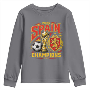 Spain Champions 2026 Youth Sweatshirt Spanish Soccer Fan Graphic TS10 Charcoal Print Your Wear