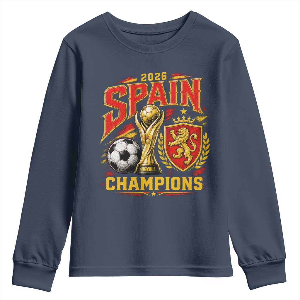 Spain Champions 2026 Youth Sweatshirt Spanish Soccer Fan Graphic TS10 Navy Print Your Wear