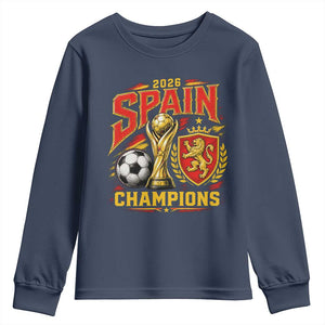 Spain Champions 2026 Youth Sweatshirt Spanish Soccer Fan Graphic TS10 Navy Print Your Wear