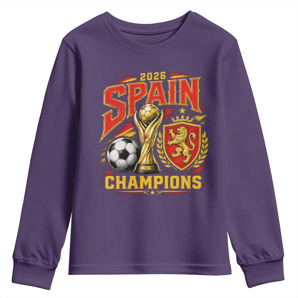 Spain Champions 2026 Youth Sweatshirt Spanish Soccer Fan Graphic TS10 Purple Print Your Wear