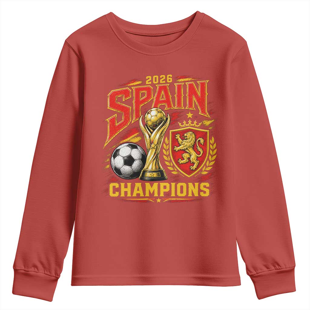 Spain Champions 2026 Youth Sweatshirt Spanish Soccer Fan Graphic TS10 Red Print Your Wear
