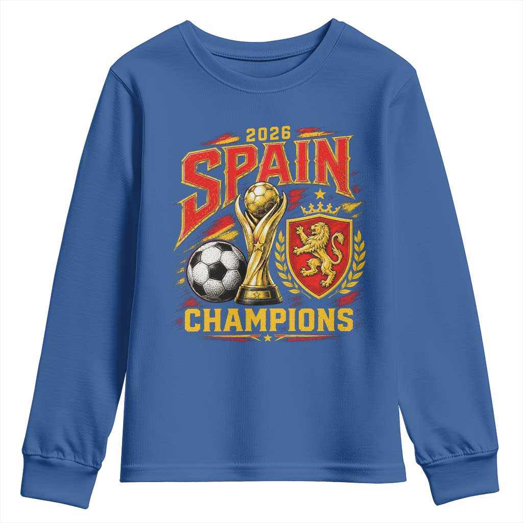 Spain Champions 2026 Youth Sweatshirt Spanish Soccer Fan Graphic TS10 Royal Blue Print Your Wear