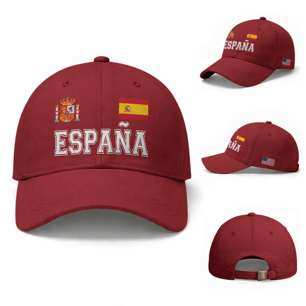 Spain Espana Baseball Cap Vintage Spanish Flag Royal Crest Graphic TS10 Baseball Cap Universal Fit Cherry Red Print Your Wear