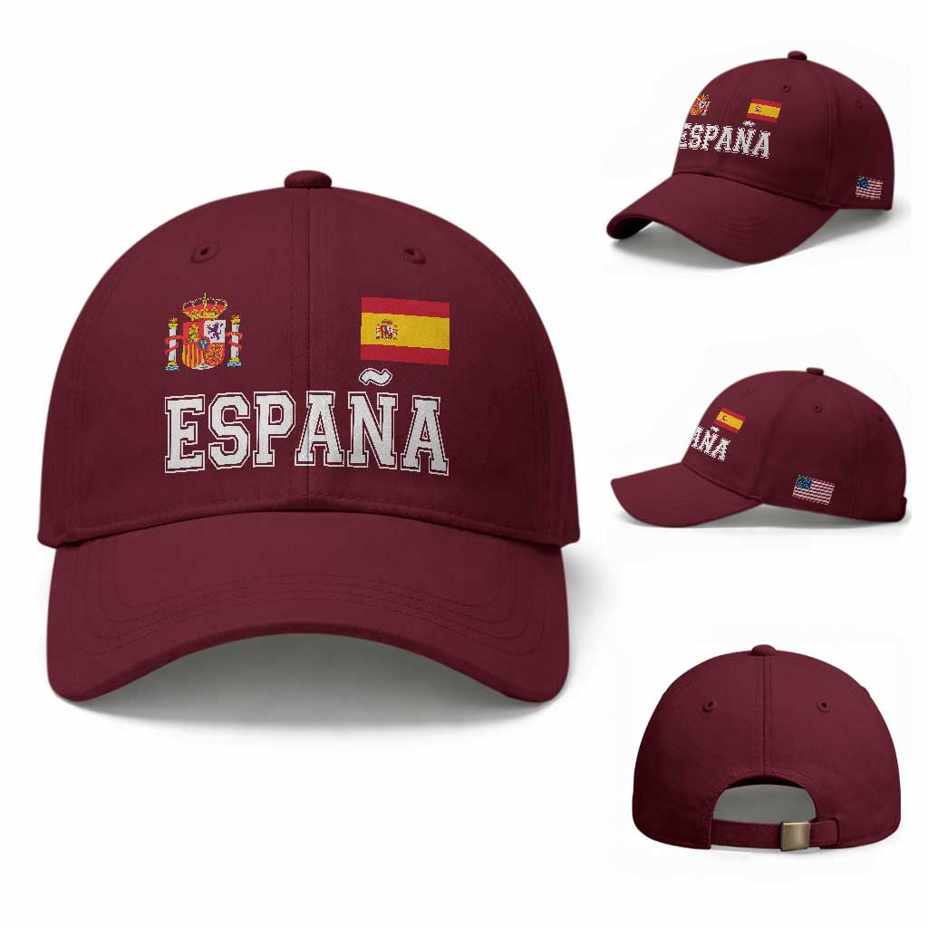 Spain Espana Baseball Cap Vintage Spanish Flag Royal Crest Graphic TS10 Baseball Cap Universal Fit Maroon Print Your Wear