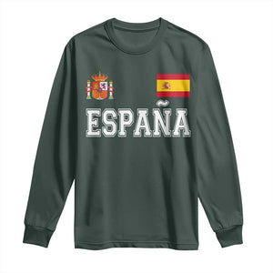 Spain Espana Long Sleeve Shirt Vintage Spanish Flag Royal Crest Graphic TS10 Dark Forest Green Print Your Wear