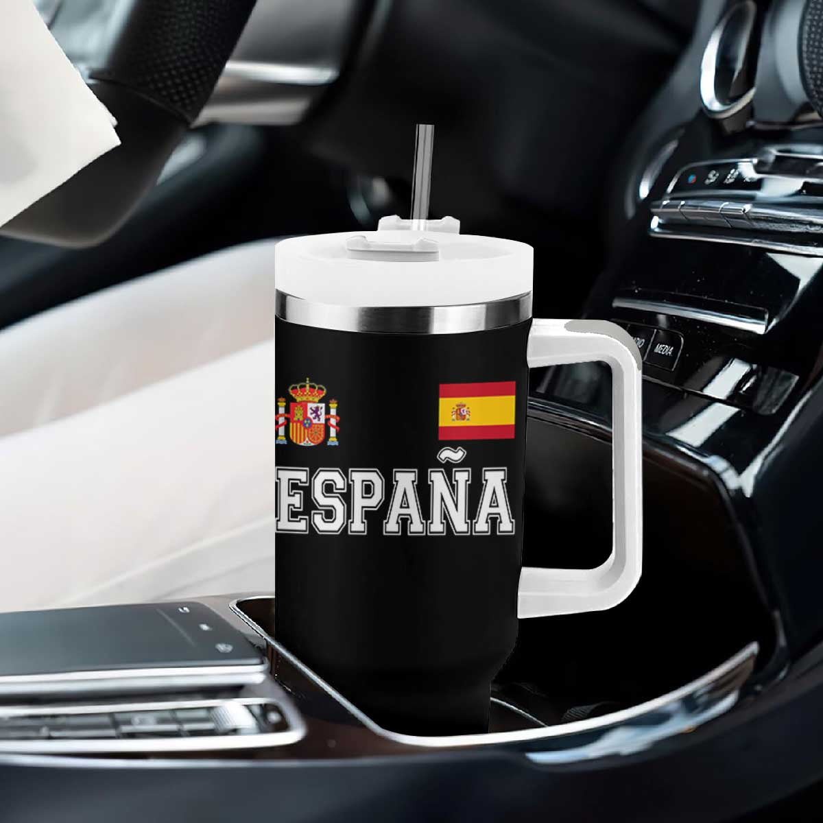 Spain Espana Tumbler With Handle Vintage Spanish Flag Royal Crest Graphic TS10 Print Your Wear