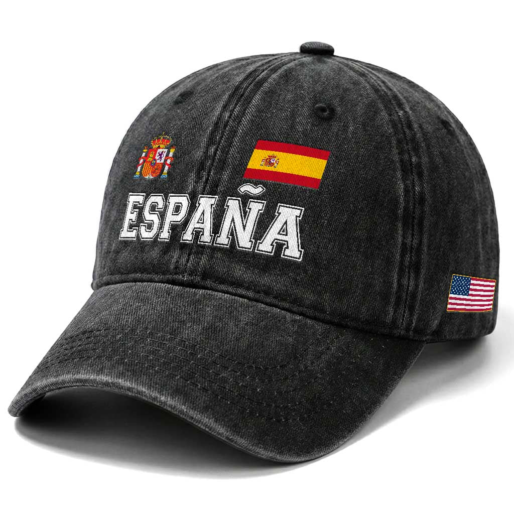 Spain Espana Washed Cotton Baseball Cap Vintage Spanish Flag Royal Crest Graphic TS10 Print Your Wear