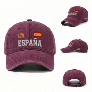 Spain Espana Washed Cotton Baseball Cap Vintage Spanish Flag Royal Crest Graphic TS10 Washed Cap Universal Fit Burgundy Print Your Wear