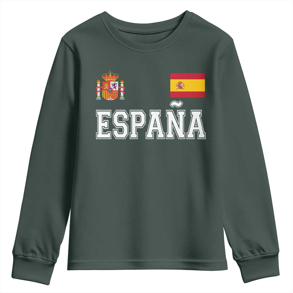 Spain Espana Youth Sweatshirt Vintage Spanish Flag Royal Crest Graphic TS10 Dark Forest Green Print Your Wear