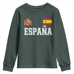 Spain Espana Youth Sweatshirt Vintage Spanish Flag Royal Crest Graphic TS10 Dark Forest Green Print Your Wear