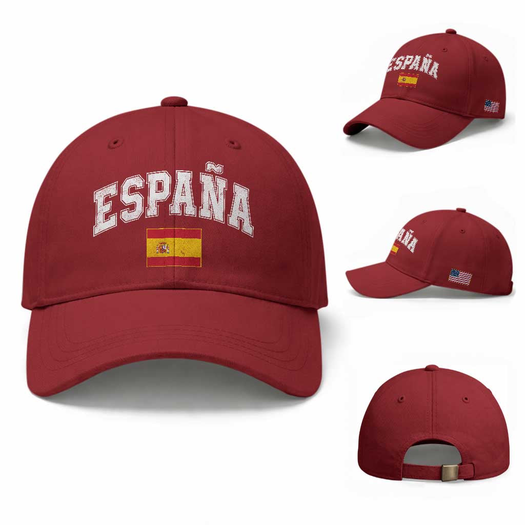 España Vintage Spanish Flag Pride Graphic Baseball Cap TS10 Baseball Cap Universal Fit Cherry Red Print Your Wear
