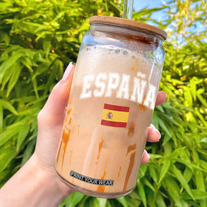 España Vintage Spanish Flag Pride Graphic Glass Can TS10 Black Print Your Wear