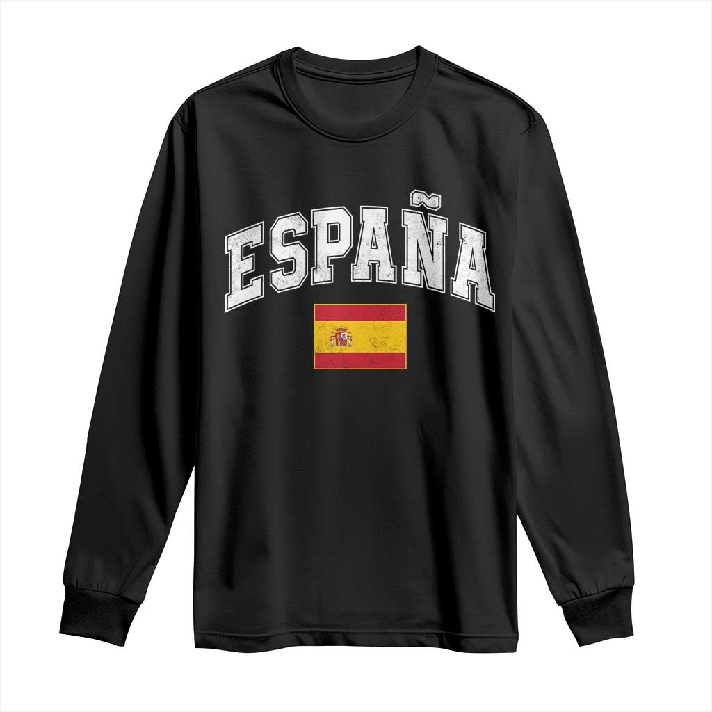 España Vintage Spanish Flag Pride Graphic Long Sleeve Shirt TS10 Black Print Your Wear