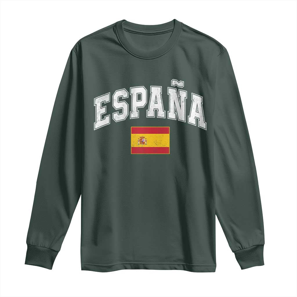España Vintage Spanish Flag Pride Graphic Long Sleeve Shirt TS10 Dark Forest Green Print Your Wear