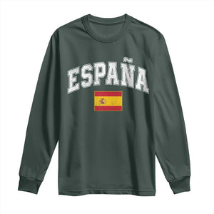 España Vintage Spanish Flag Pride Graphic Long Sleeve Shirt TS10 Dark Forest Green Print Your Wear