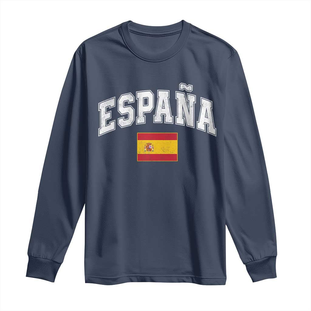 España Vintage Spanish Flag Pride Graphic Long Sleeve Shirt TS10 Navy Print Your Wear